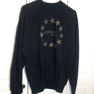 Vintage Europa Germany Sweatshirt Size 9/XL Black with 12 Gold Stars Women's